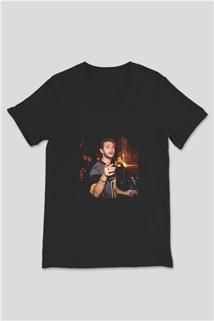 Zedd Baskılı Unisex Siyah V Yaka Tişört