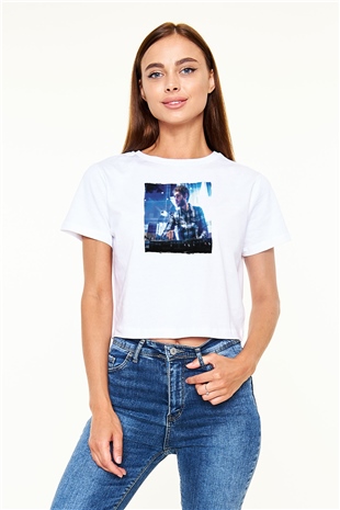 Zedd Beyaz  Crop Top Tişört