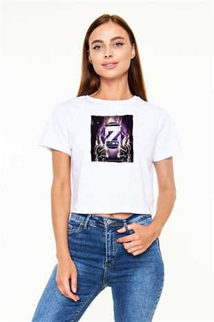 Zedd Beyaz  Crop Top Tişört