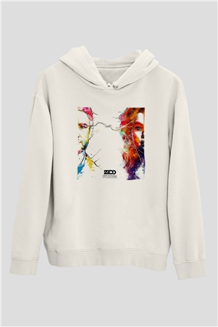 Zedd Beyaz Unisex Kapşonlu Sweatshirt