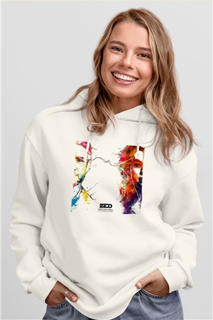 Zedd Beyaz Unisex Kapşonlu Sweatshirt