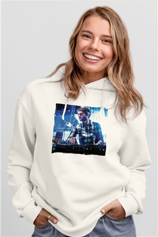 Zedd Beyaz Unisex Kapüşonlu Sweatshirt