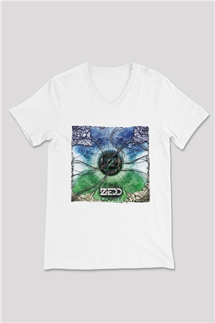 Zedd Beyaz Unisex V Yaka Tişört