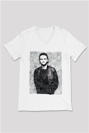 Zedd Beyaz Unisex V Yaka Tişört