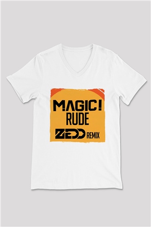 Zedd Beyaz Unisex V Yaka Tişört