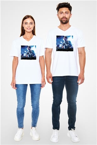 Zedd Beyaz Unisex V Yaka Tişört