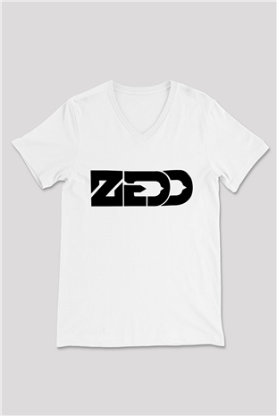 Zedd Beyaz Unisex V Yaka Tişört
