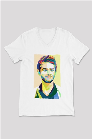 Zedd Beyaz Unisex V Yaka Tişört