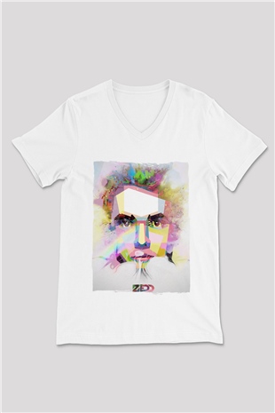 Zedd Beyaz Unisex V Yaka Tişört