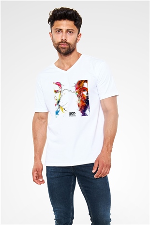 Zedd Beyaz Unisex V Yaka Tişört T-Shirt