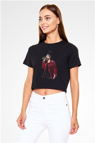 Zedd Siyah  Crop Top Tişört