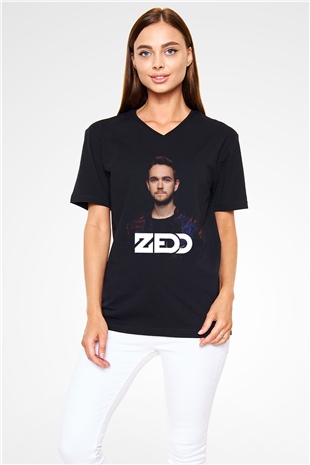 Zedd Siyah Unisex V Yaka Tişört