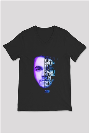 Zedd Siyah Unisex V Yaka Tişört