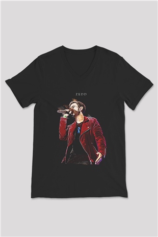 Zedd Siyah Unisex V Yaka Tişört