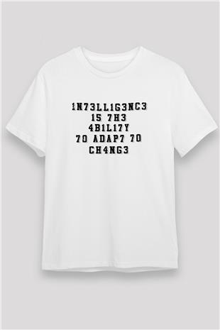 Zeka Tanımı Baskılı Unisex Beyaz Tişört - Tshirt