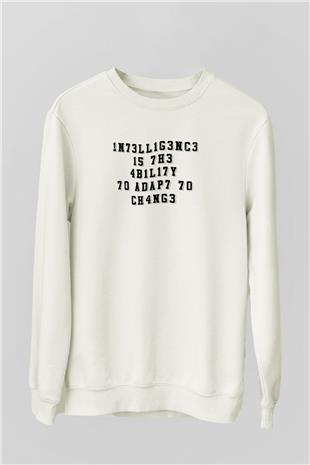 Zeka Tanımı Baskılı Unisex Ekru Sweatshirt