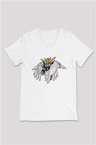 Zero Wing Beyaz Unisex V Yaka Tişört