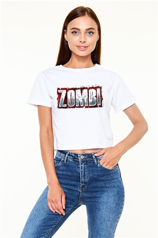 Zombi Beyaz Croptop Tişört