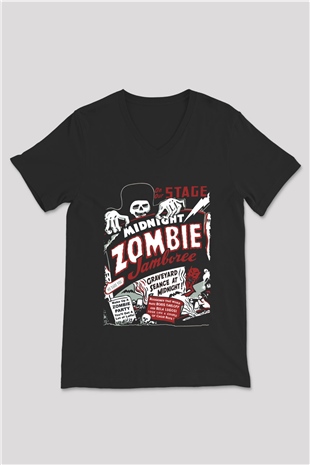 Zombi Siyah Unisex V Yaka Tişört