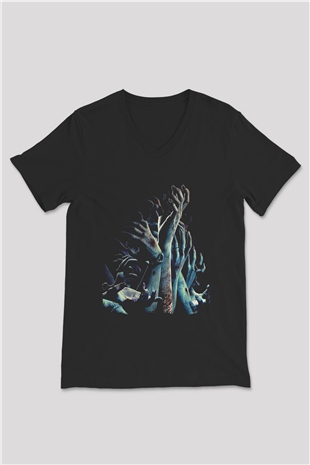 Zombi Siyah Unisex V Yaka Tişört