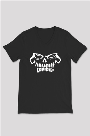 Zombi Siyah Unisex V Yaka Tişört