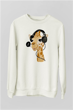 Zürafa Baskılı Unisex Beyaz  Sweatshirt
