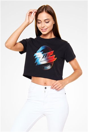 ZZ Top Siyah Crop Top Tişört