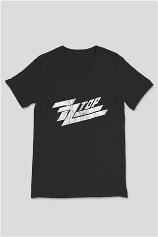 ZZ Top Siyah Unisex V Yaka Tişört T-Shirt