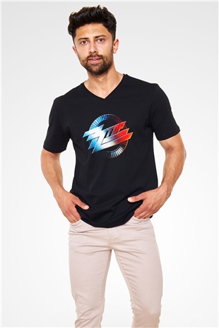 ZZ Top Siyah Unisex V Yaka Tişört T-Shirt