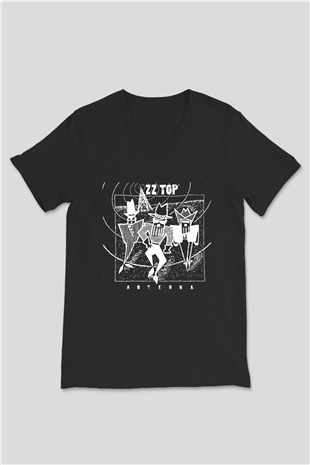 ZZ Top Siyah Unisex V Yaka Tişört T-Shirt