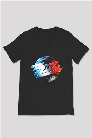 ZZ Top Siyah Unisex V Yaka Tişört T-Shirt