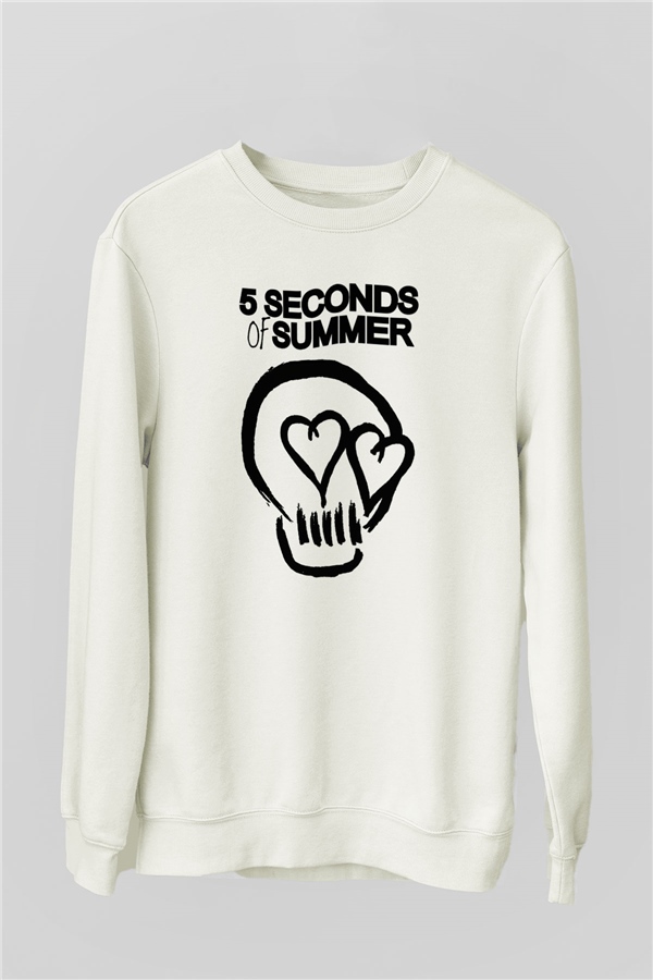 5 Seconds Of Summer Skull Logo Beyaz Unisex Sweatshirt