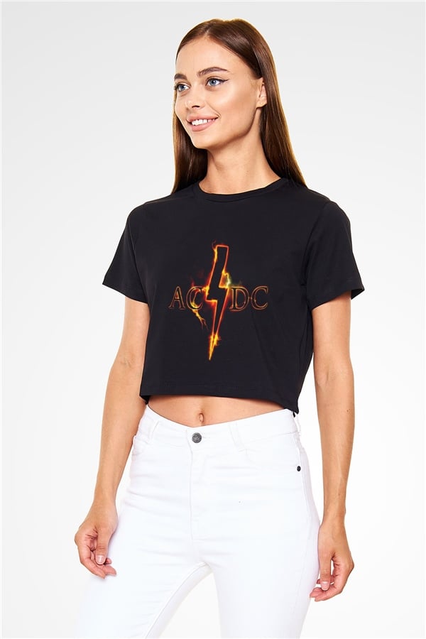 AC DC Thunderbolt Siyah Crop Top Tişört