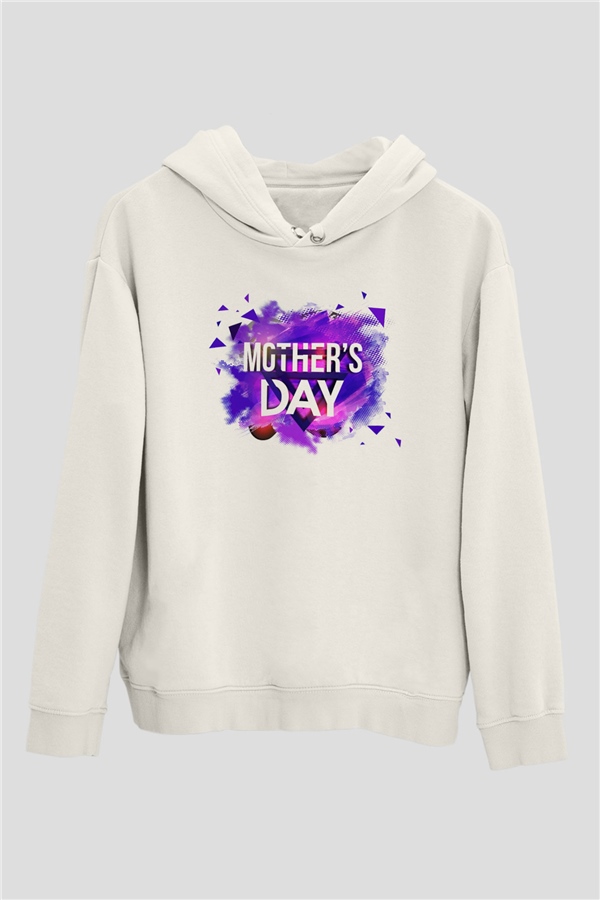 Anneler Günü Beyaz Unisex Kapşonlu Sweatshirt