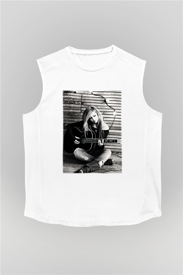 Avril Lavigne Beyaz Unisex Kolsuz Tişört
