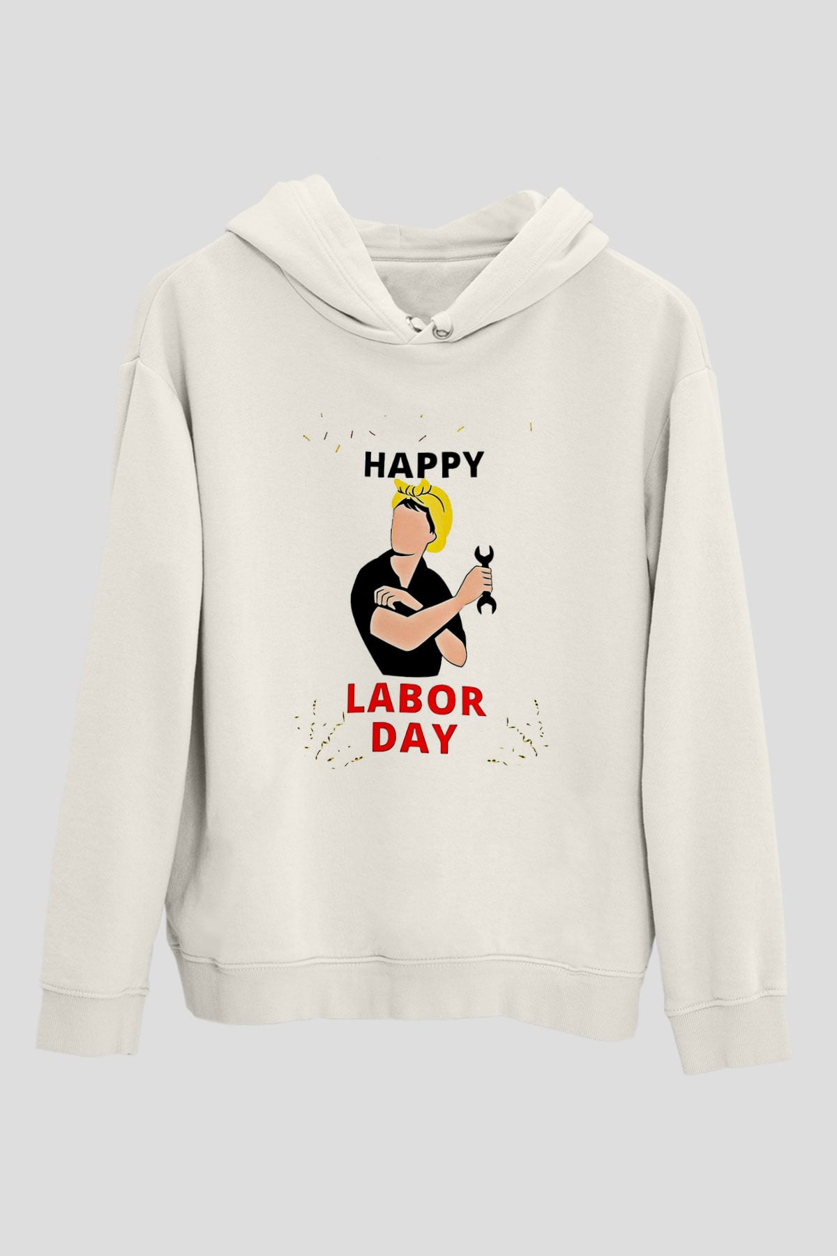 1 Mayıs Baskılı Beyaz Unisex Hoodie