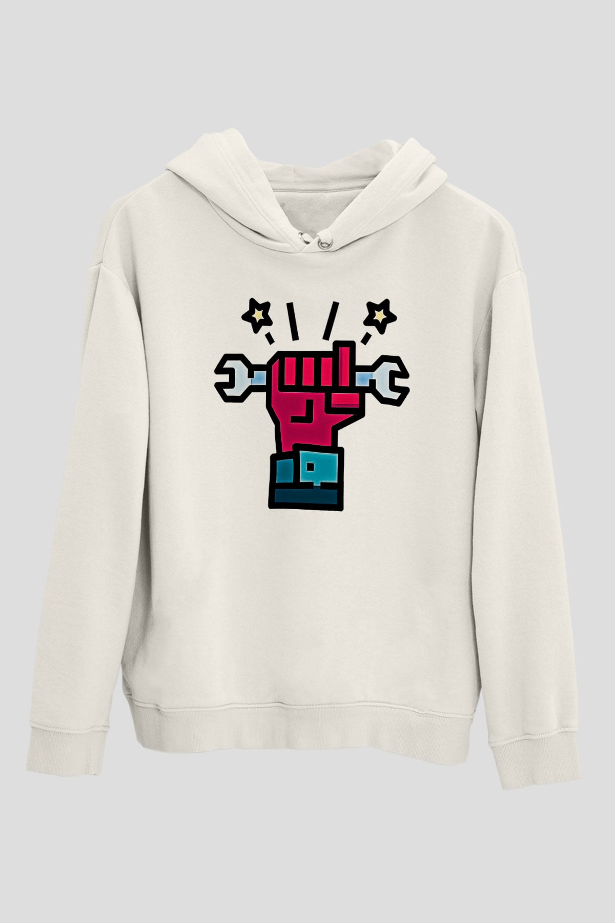 1 Mayıs Baskılı Beyaz Unisex Hoodie