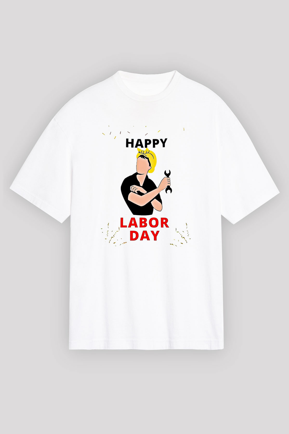 1 Mayıs Baskılı Beyaz Unisex Oversize Tişört - Tshirt