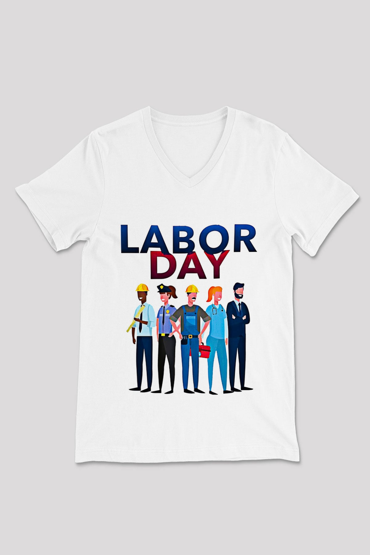 1 Mayıs Baskılı Beyaz Unisex V Yaka Tişört - Tshirt