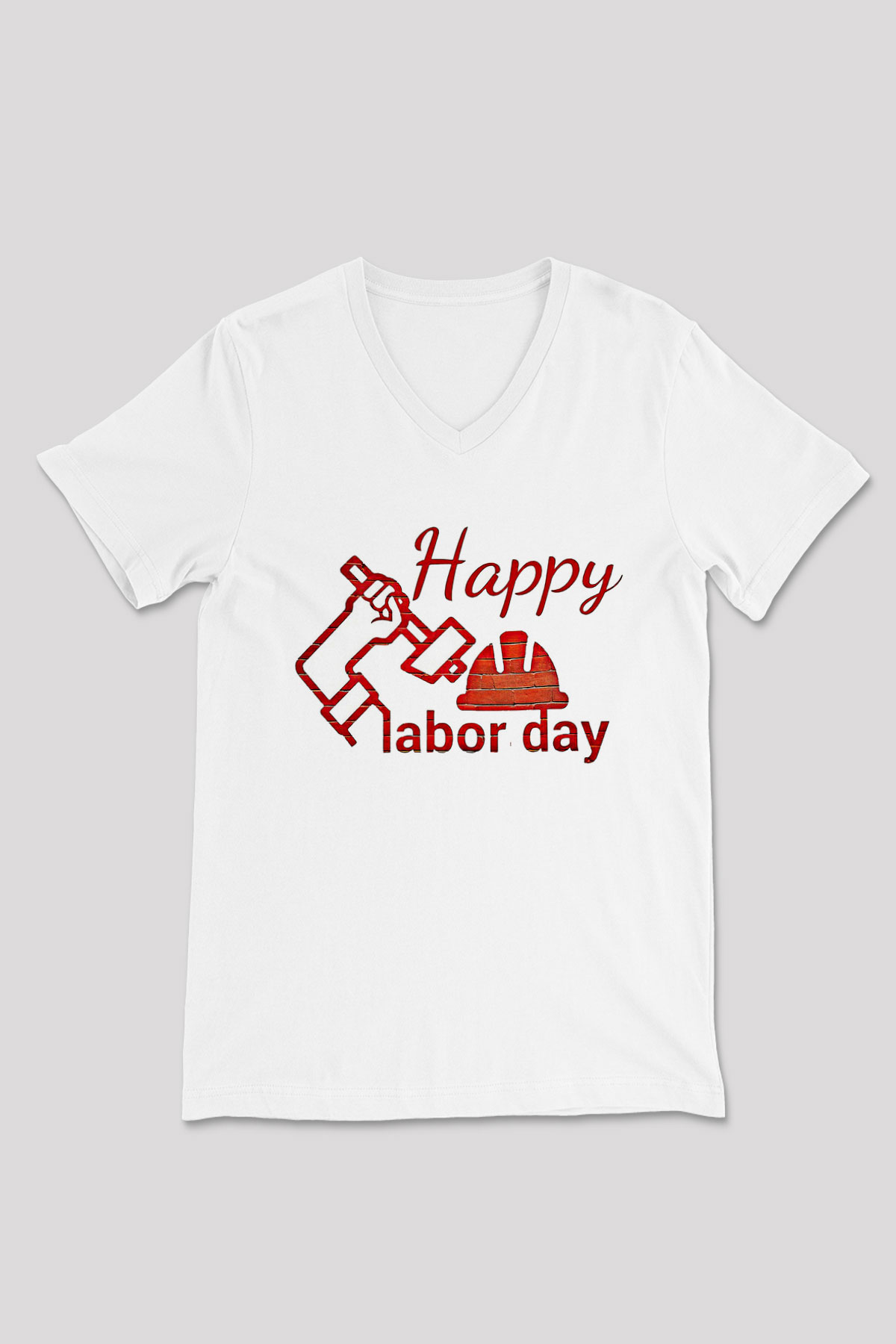 1 Mayıs Baskılı Beyaz Unisex V Yaka Tişört - Tshirt
