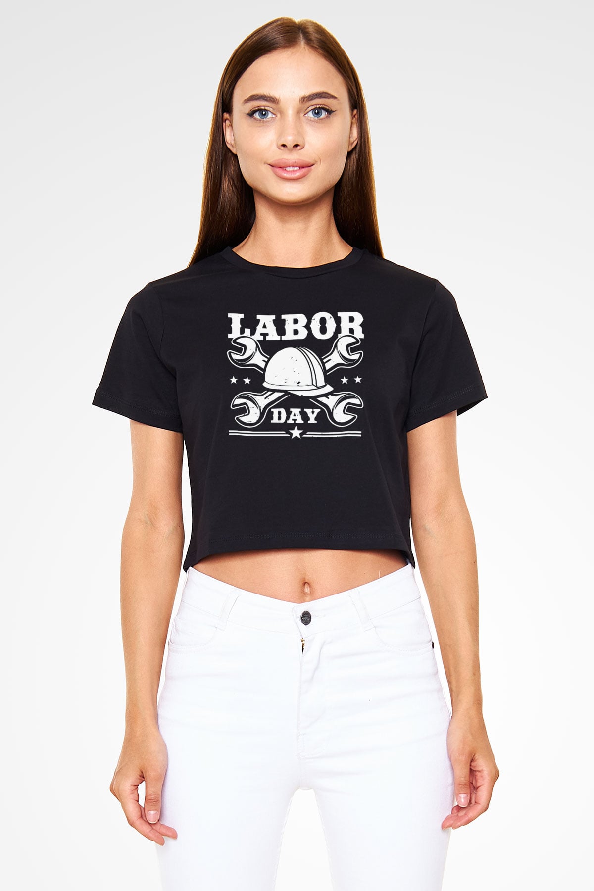 1 Mayıs Baskılı Siyah Crop Top Kadın Tişört - Tshirt