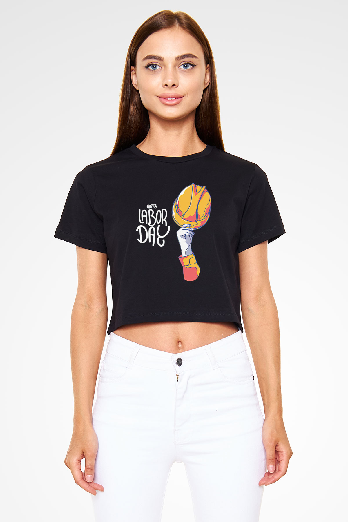 1 Mayıs Baskılı Siyah Crop Top Kadın Tişört - Tshirt