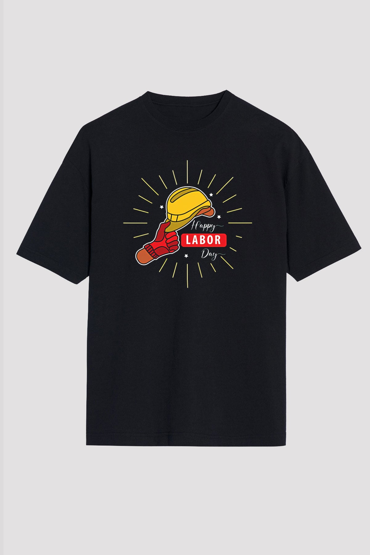 1 Mayıs Baskılı Unisex Siyah Oversize Tişört - Tshirt