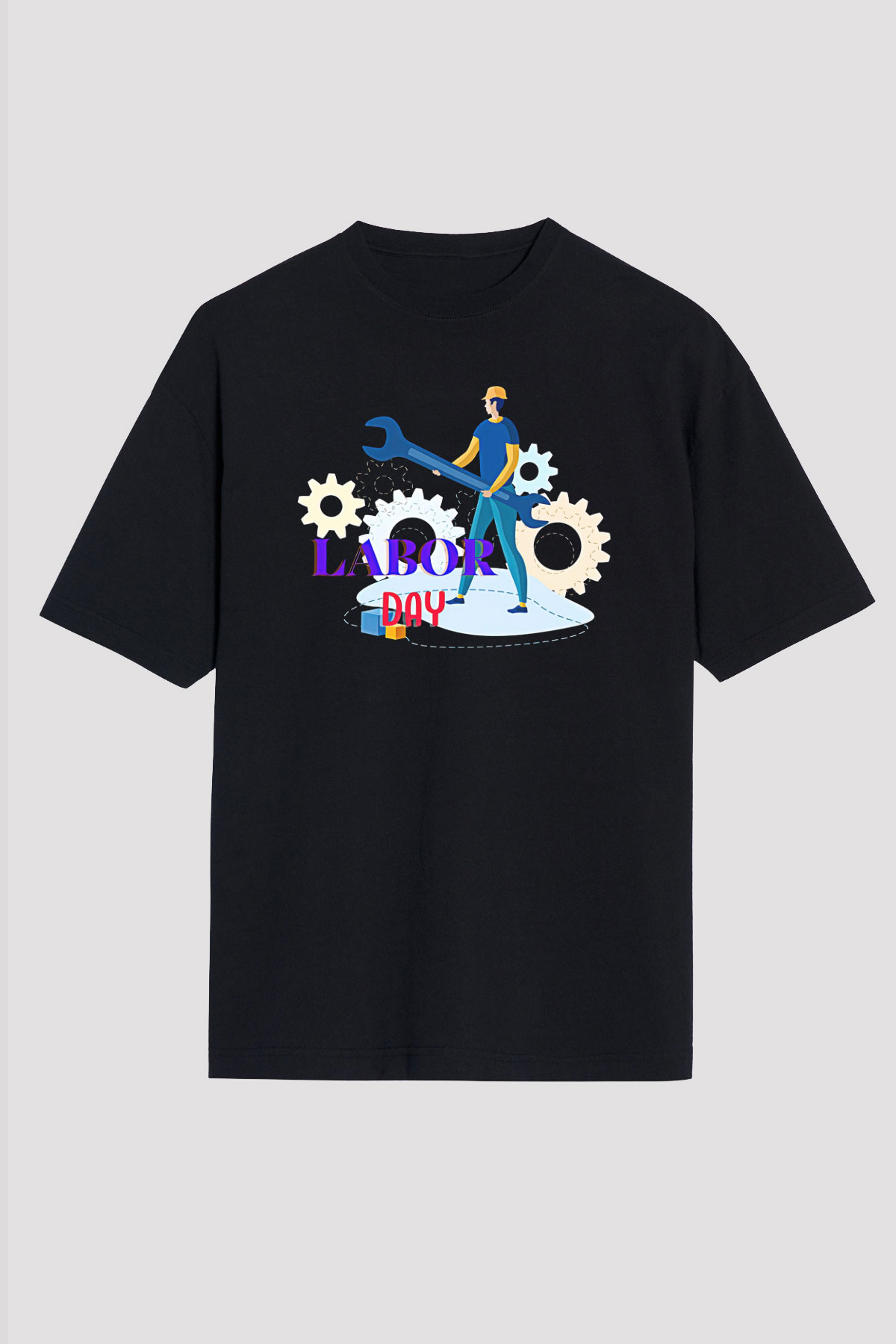 1 Mayıs Baskılı Unisex Siyah Oversize Tişört - Tshirt