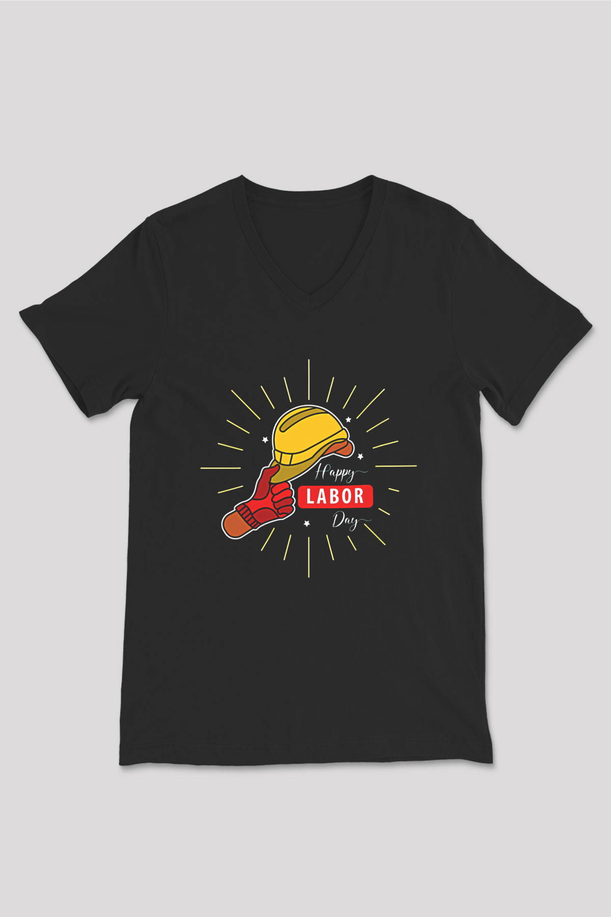 1 Mayıs Baskılı Unisex Siyah V Yaka Tişört - Tshirt