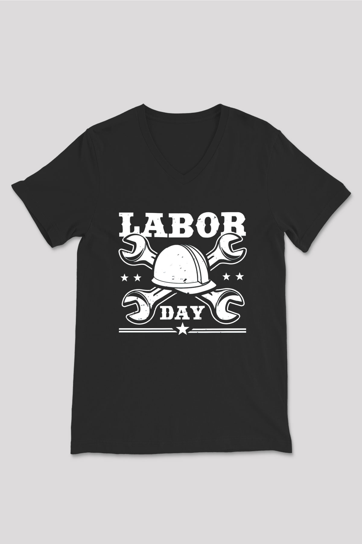 1 Mayıs Baskılı Unisex Siyah V Yaka Tişört - Tshirt