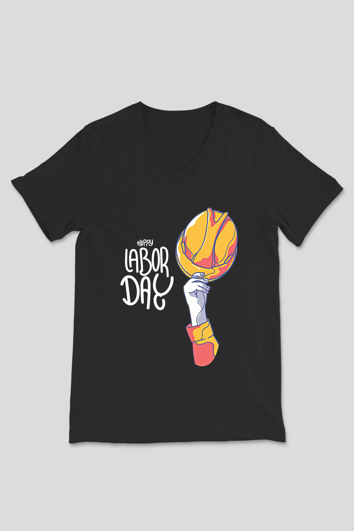 1 Mayıs Baskılı Unisex Siyah V Yaka Tişört - Tshirt