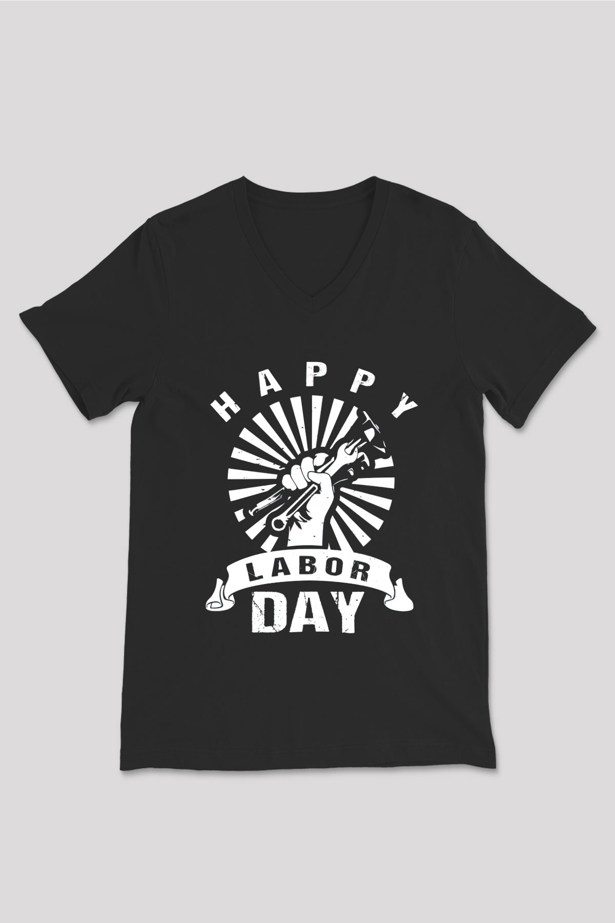 1 Mayıs Baskılı Unisex Siyah V Yaka Tişört - Tshirt