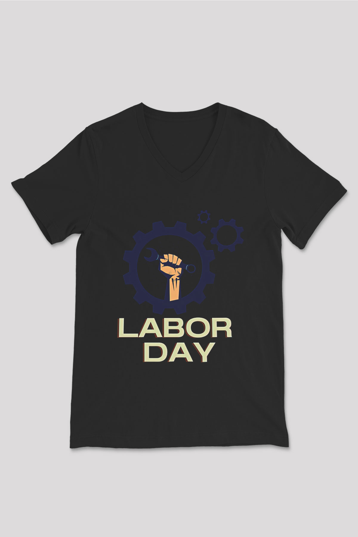 1 Mayıs Baskılı Unisex Siyah V Yaka Tişört - Tshirt