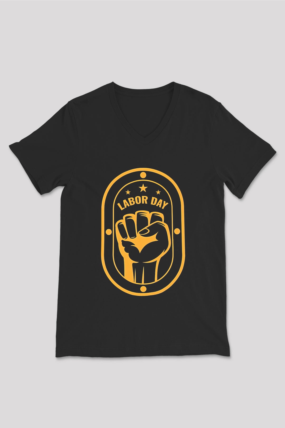 1 Mayıs Baskılı Unisex Siyah V Yaka Tişört - Tshirt
